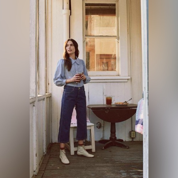 THE GREAT. The Railroad Jean Cotton Wide Leg Cropped Vintage Style Jeans Size 27 - Picture 10 of 11